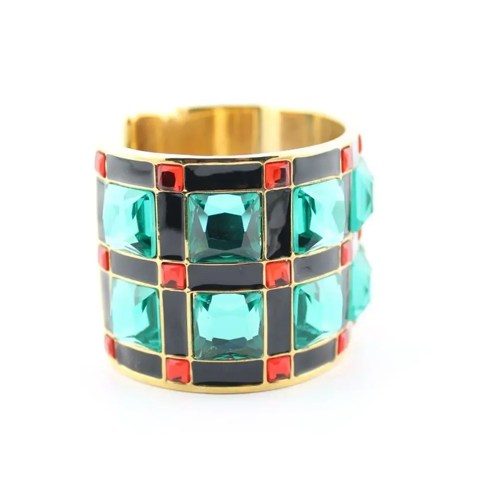 Kate Spade Lewitt Squares Gold Green Red Enamel Cuff Bracelet - Picture 4 of 9